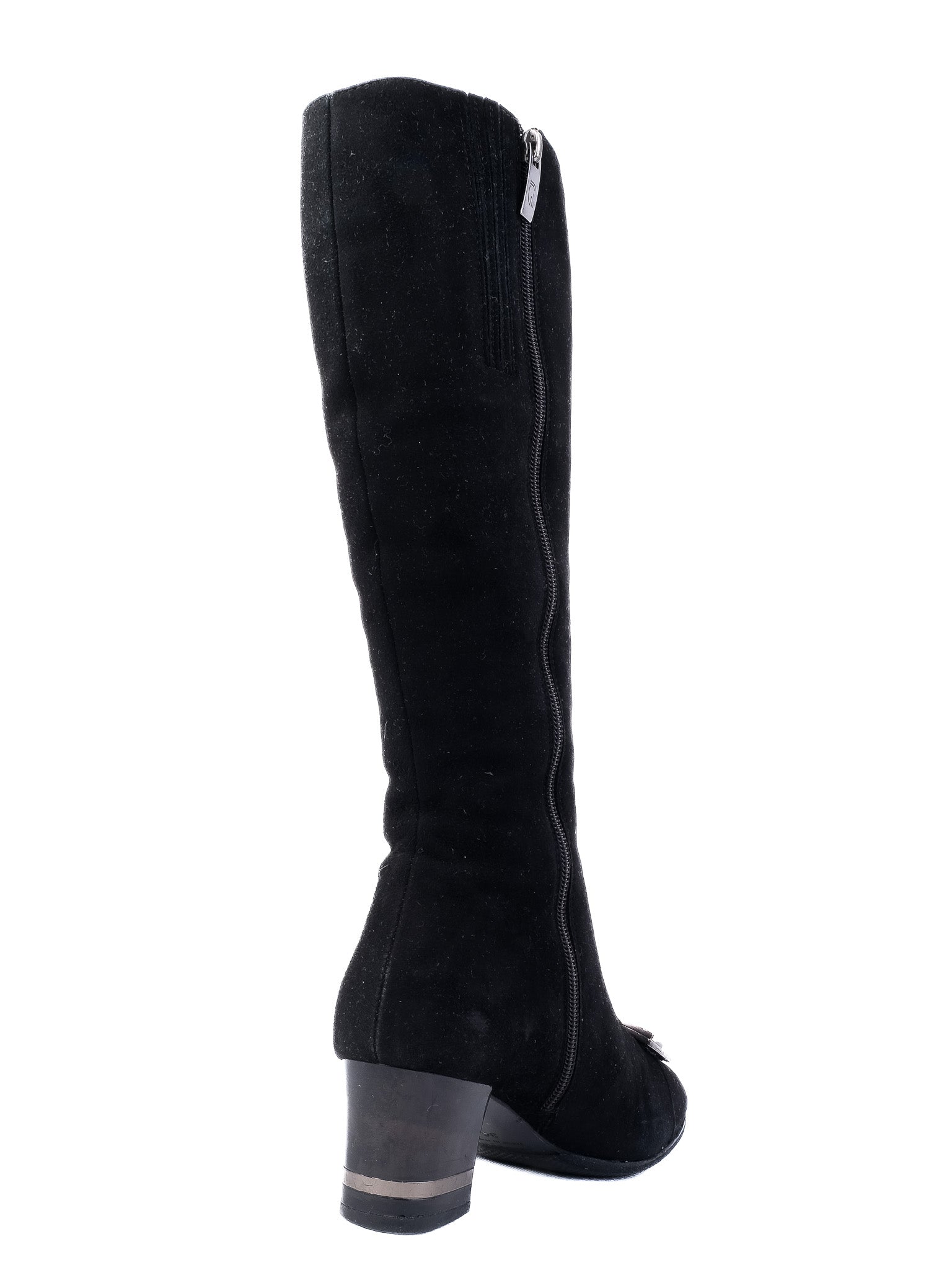 Giovanni Fabiani Black Leather Knee-High Boots Size 36 with Block Heel