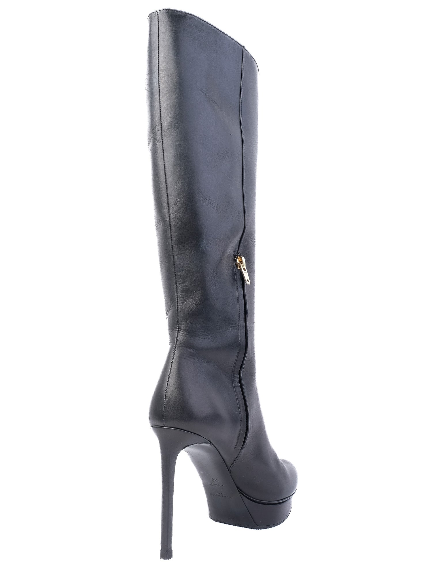 Excellent Saint Laurent Black Leather High-Heeled Boots Size 38