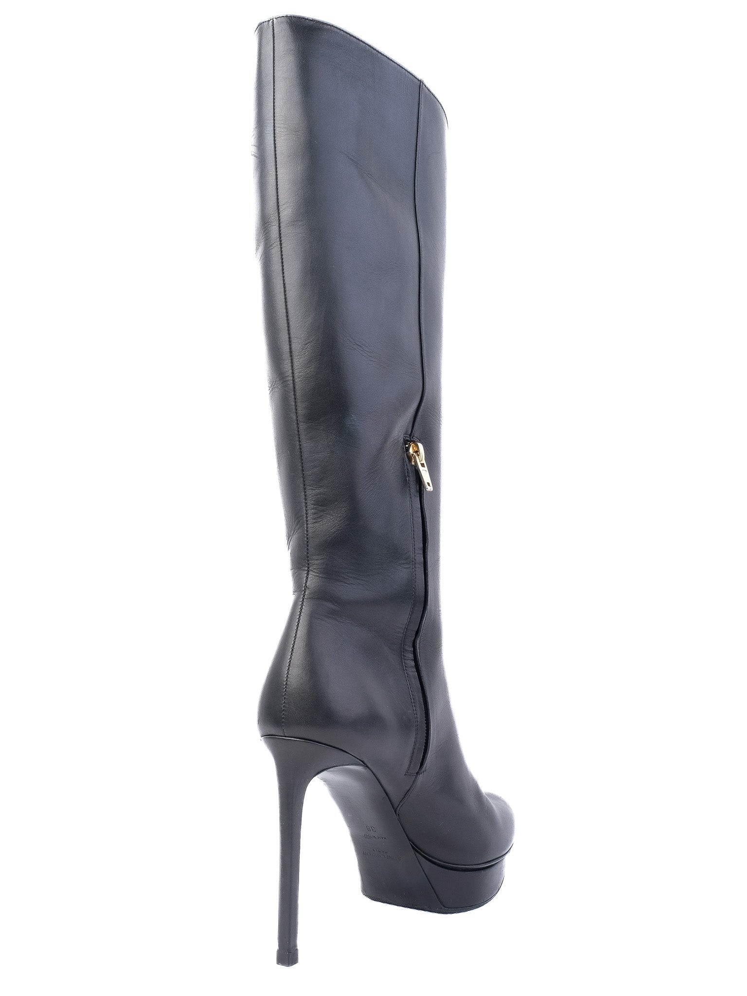 Excellent Saint Laurent Black Leather High-Heeled Boots Size 38