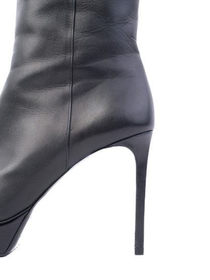 Excellent Saint Laurent Black Leather High-Heeled Boots Size 38