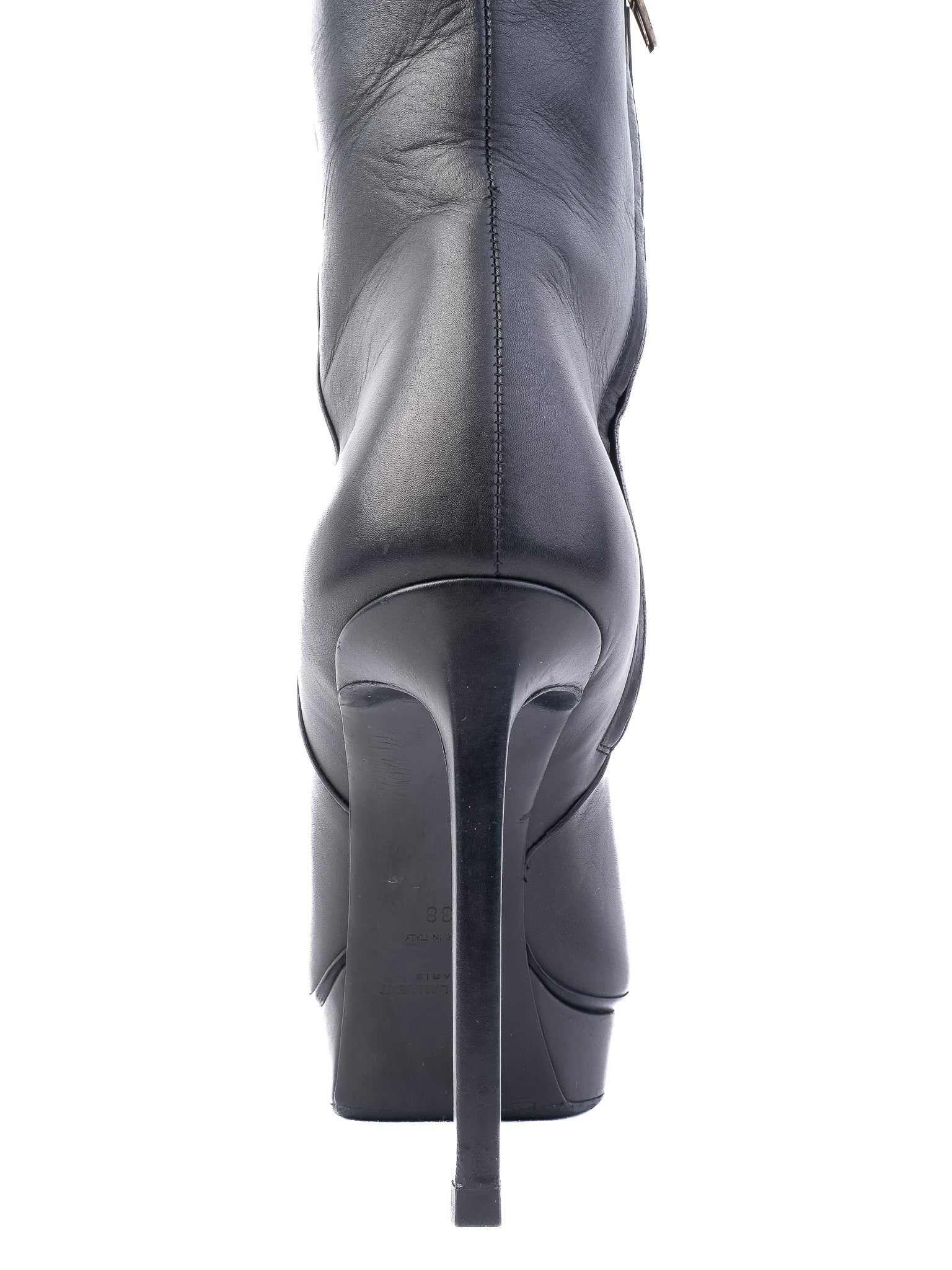 Excellent Saint Laurent Black Leather High-Heeled Boots Size 38