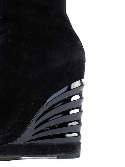 Good Yves Saint Laurent Black Genuine Suede Lace-Up Wedge Boots Size 37.5