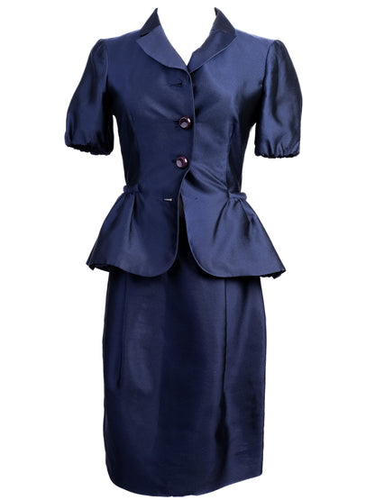 Excellent Moschino Navy Blue Silk Two-Piece Outfit Size XS
