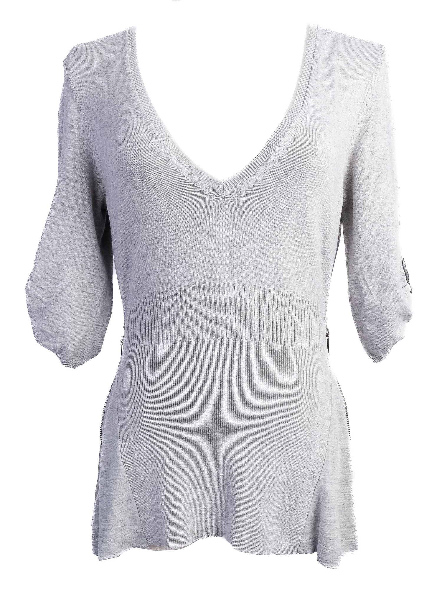 Karen Millen Gray Knit Sweater XS V-Neck Half Sleeve Excellent