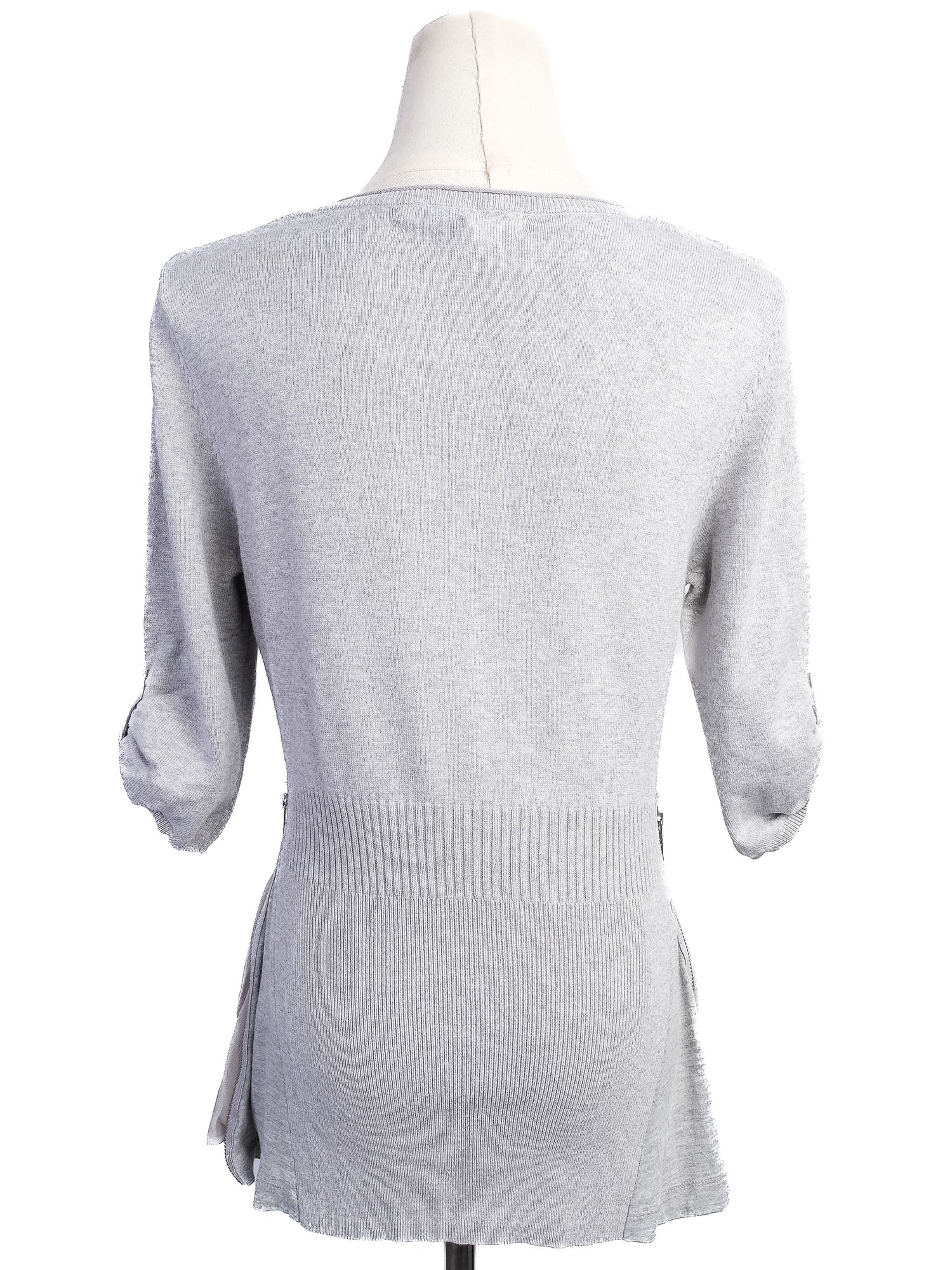Karen Millen Gray Knit Sweater XS V-Neck Half Sleeve Excellent