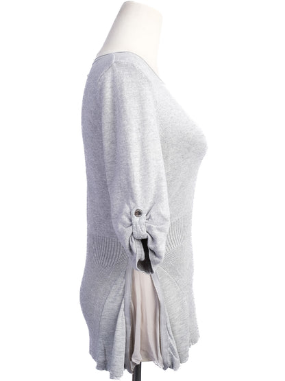 Karen Millen Gray Knit Sweater XS V-Neck Half Sleeve Excellent