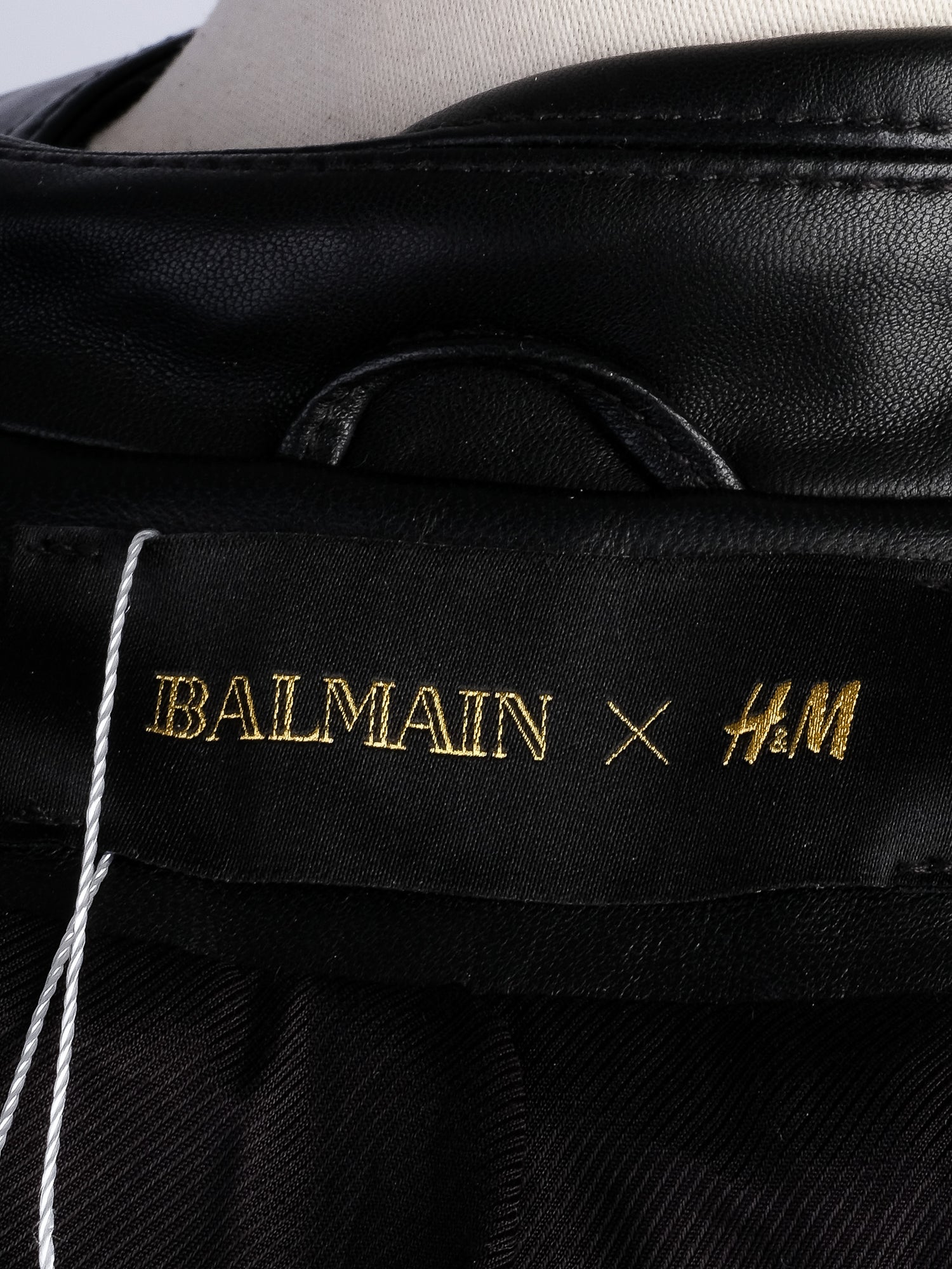 Excellent H&amp;M &amp; Balmain Black Leather Jacket with Gold Accents