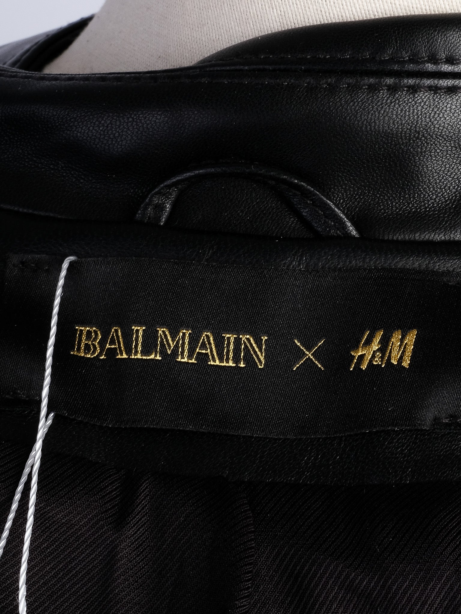Excellent H&amp;M &amp; Balmain Black Leather Jacket with Gold Accents