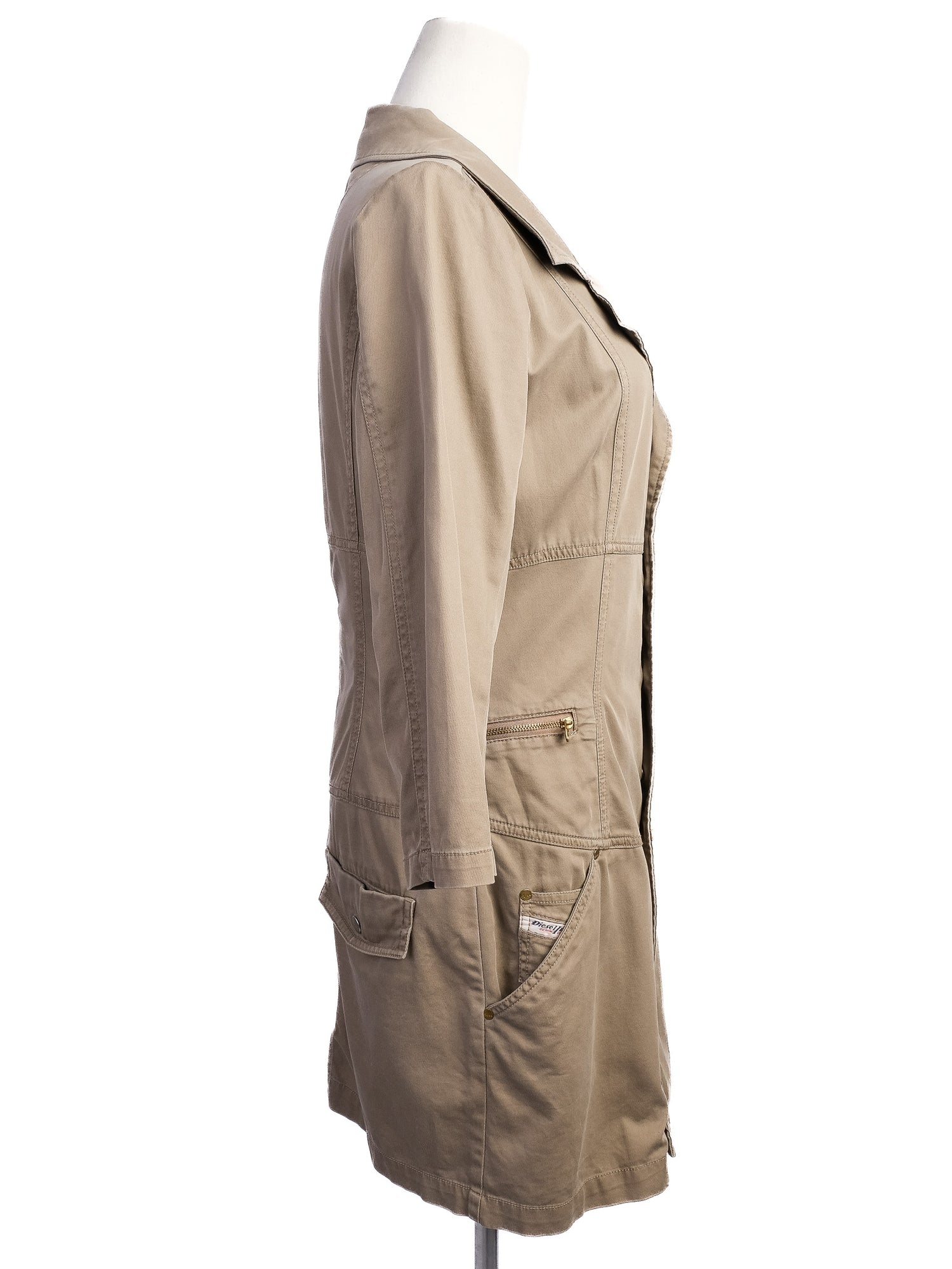 Excellent Diesel Gray Knee-Length Cotton Coat Size M