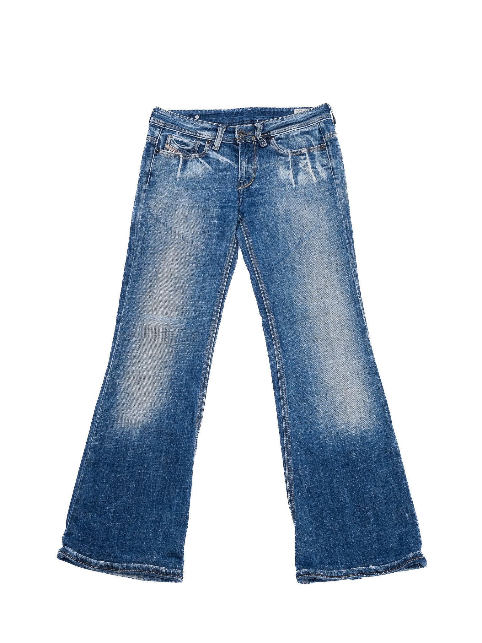 Excellent Diesel Blue Cotton Flare Jeans Size S Distressed Style