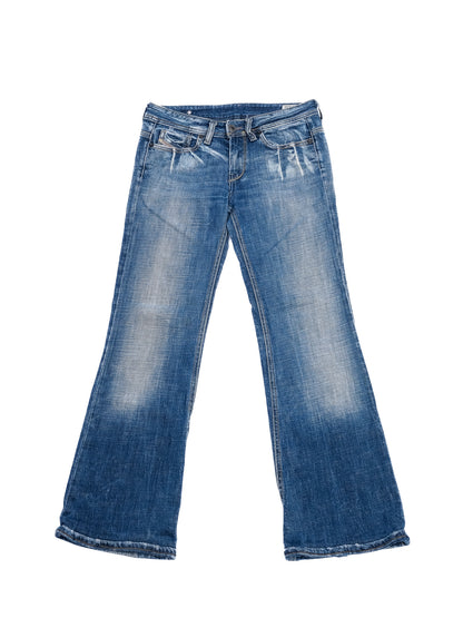 Excellent Diesel Blue Cotton Flare Jeans Size S Distressed Style