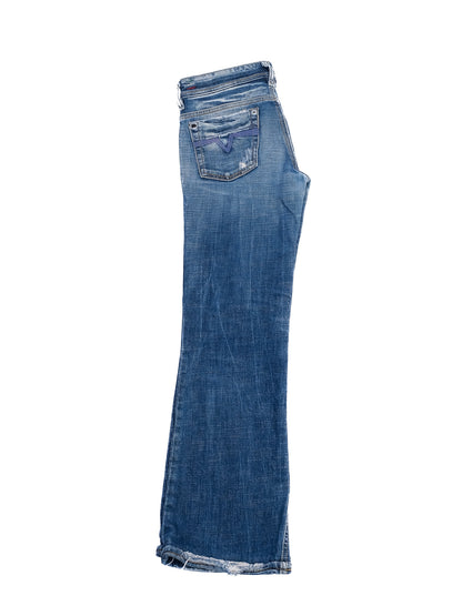 Excellent Diesel Blue Cotton Flare Jeans Size S Distressed Style