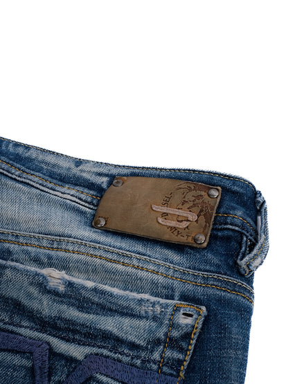 Excellent Diesel Blue Cotton Flare Jeans Size S Distressed Style