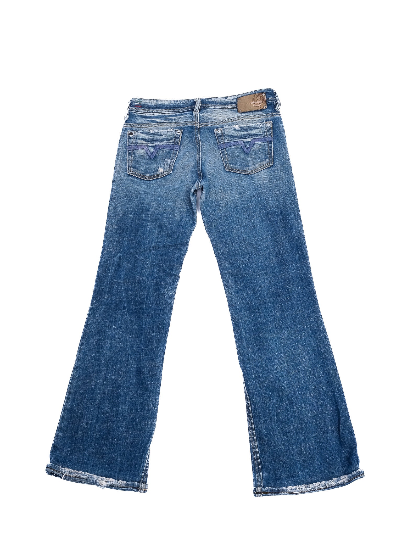 Excellent Diesel Blue Cotton Flare Jeans Size S Distressed Style