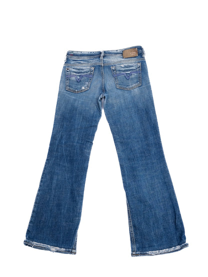 Excellent Diesel Blue Cotton Flare Jeans Size S Distressed Style