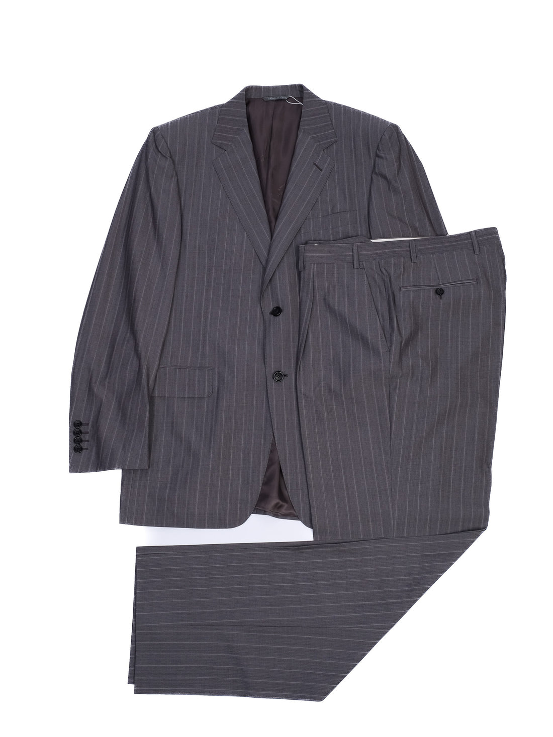 Excellent Canali Gray Pinstripe Suit Size L Cupro Fabric