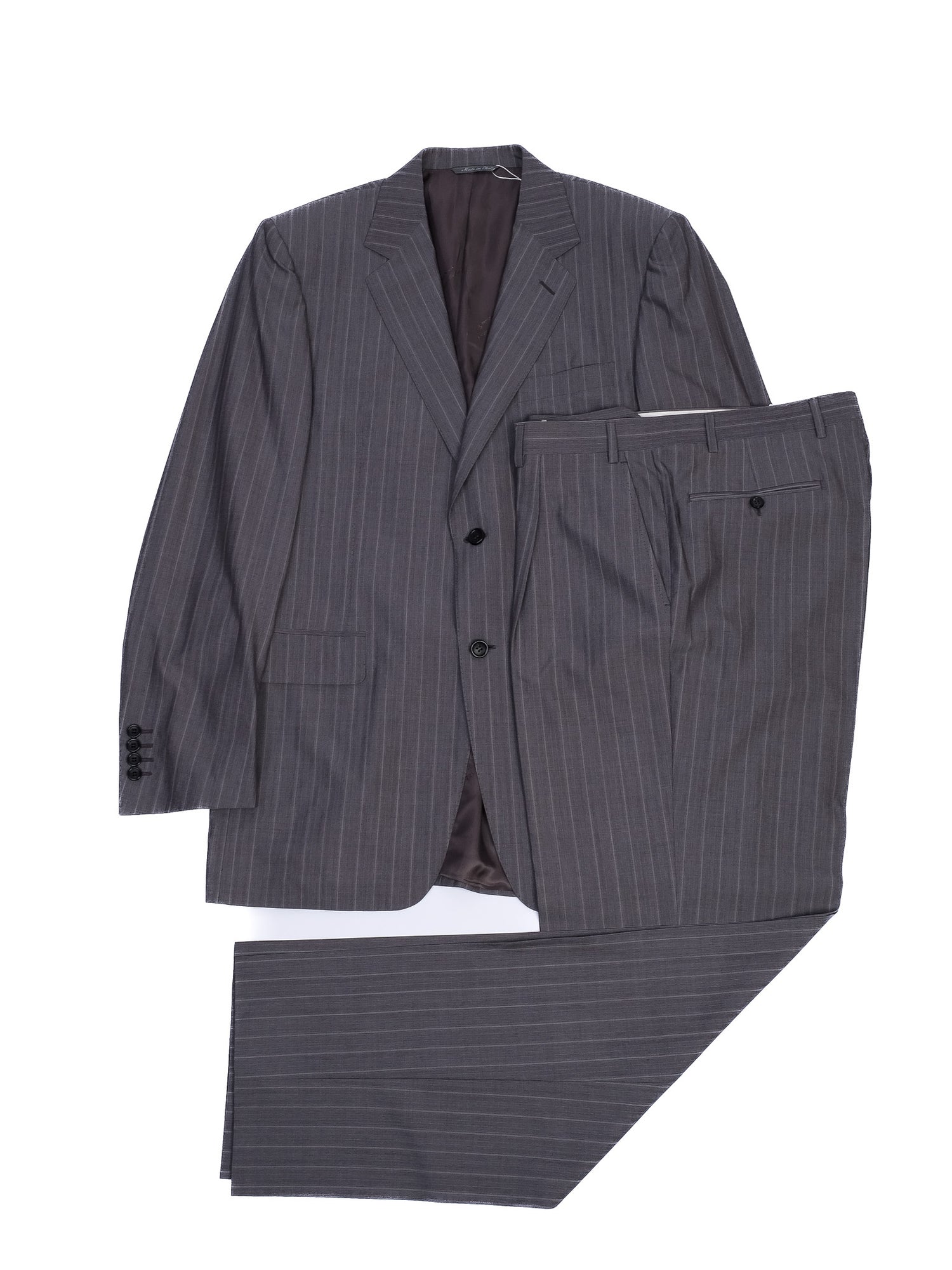Excellent Canali Gray Pinstripe Suit Size L Cupro Fabric
