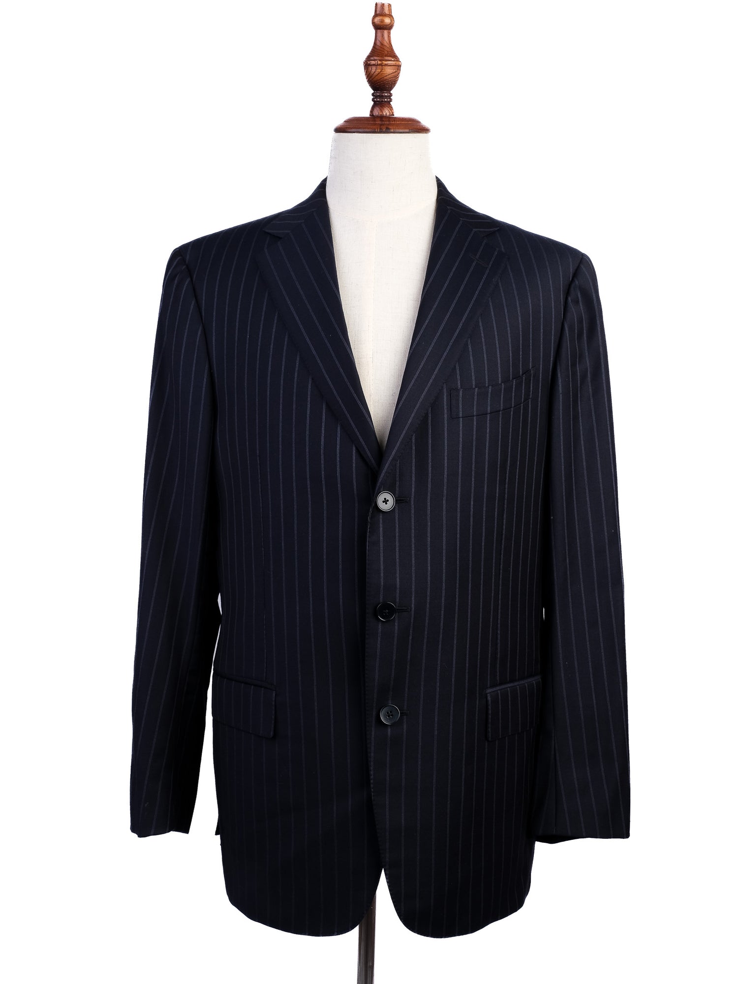 Excellent Ermenegildo Zegna Black Wool Pinstripe Suit XL