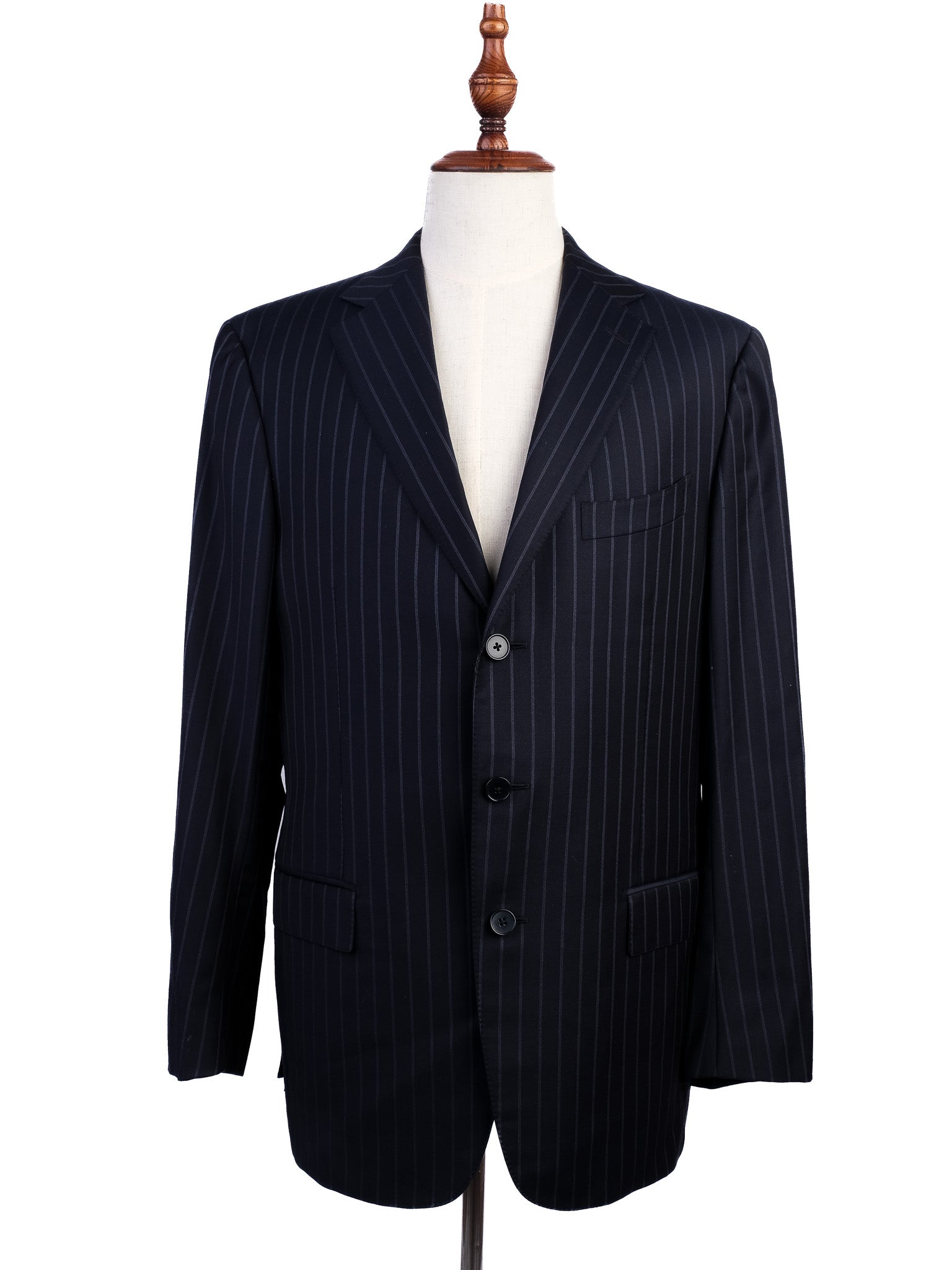 Excellent Ermenegildo Zegna Black Wool Pinstripe Suit XL