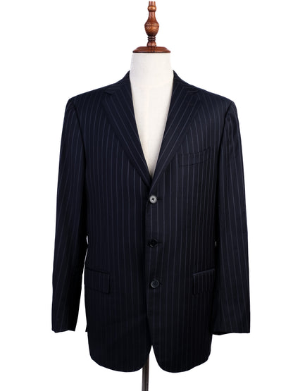 Excellent Ermenegildo Zegna Black Wool Pinstripe Suit XL