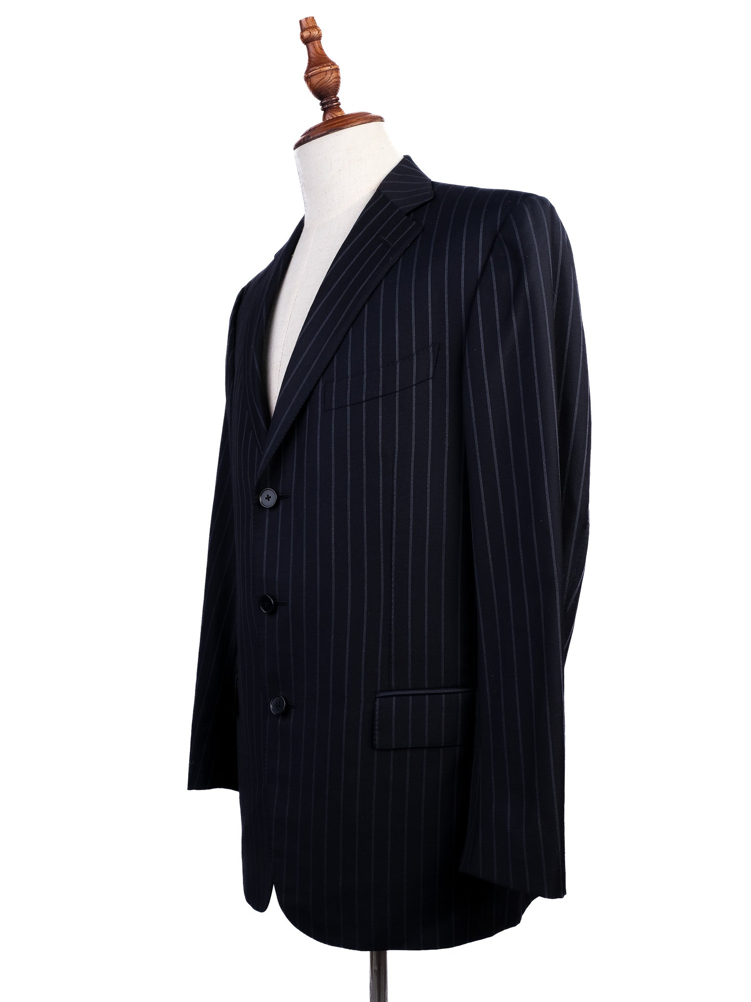 Excellent Ermenegildo Zegna Black Wool Pinstripe Suit XL
