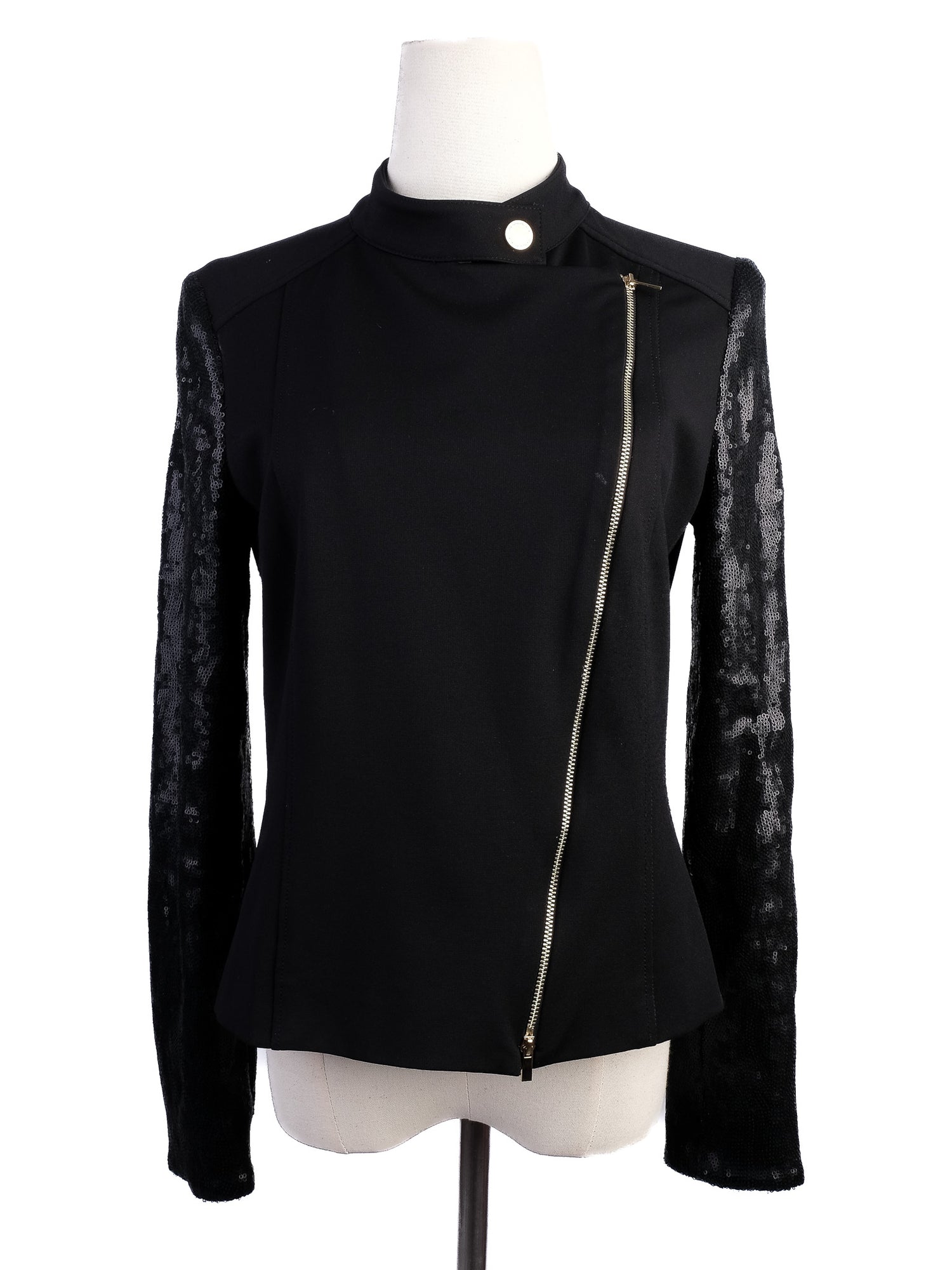 Excellent Pennyblack Black Nylon Jacket Size L with Sequined Sleeves