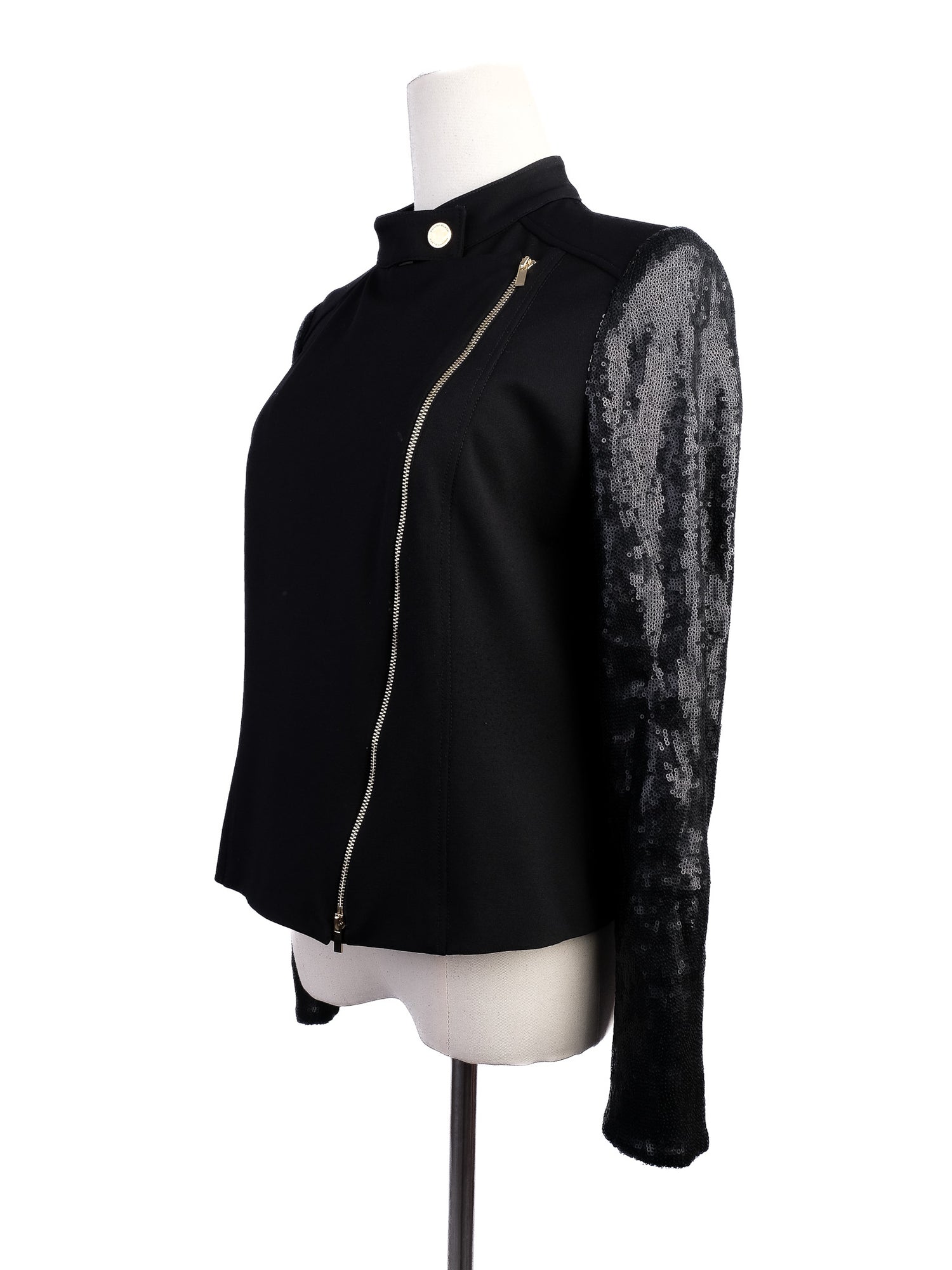 Excellent Pennyblack Black Nylon Jacket Size L with Sequined Sleeves