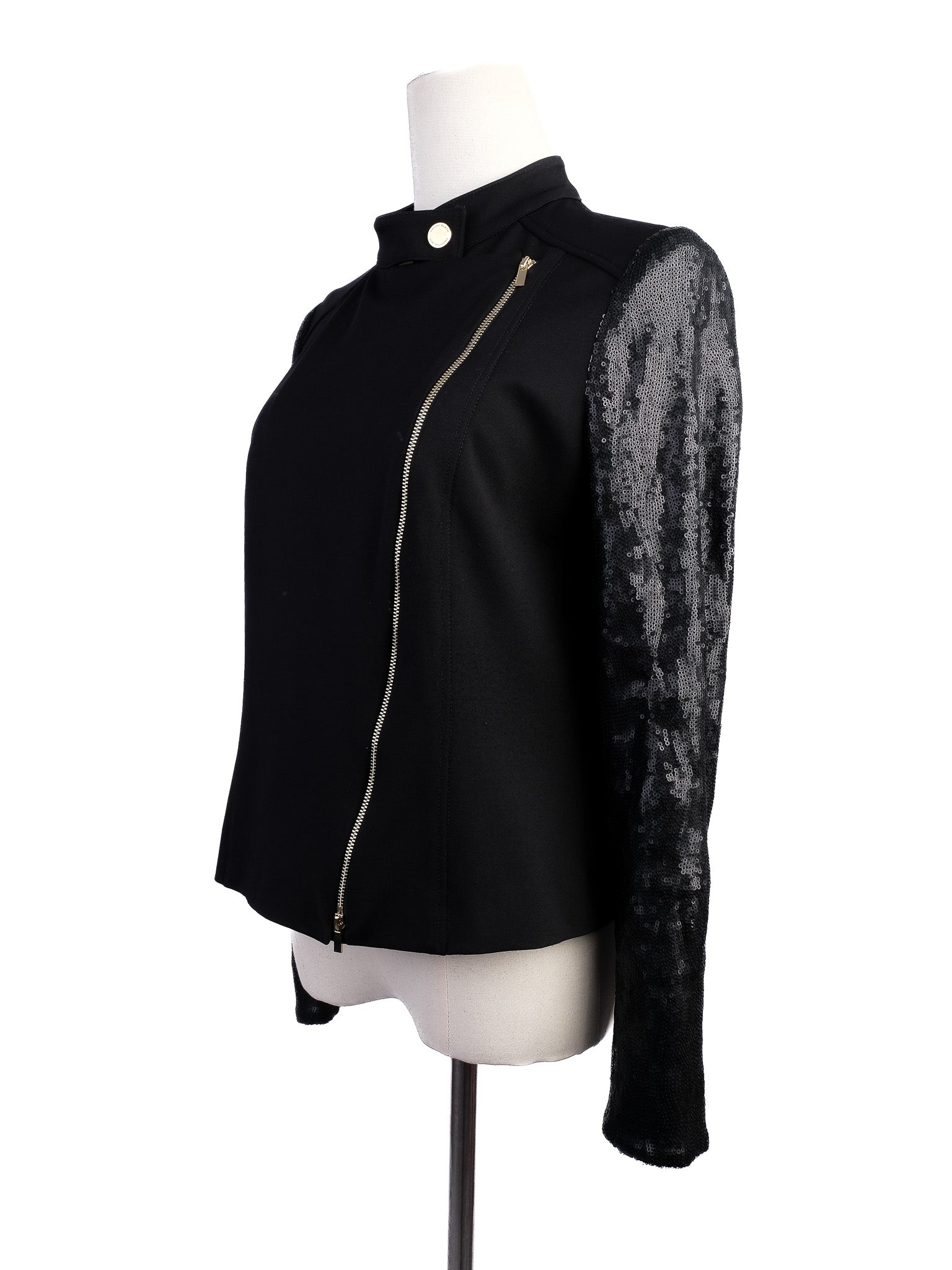 Excellent Pennyblack Black Nylon Jacket Size L with Sequined Sleeves
