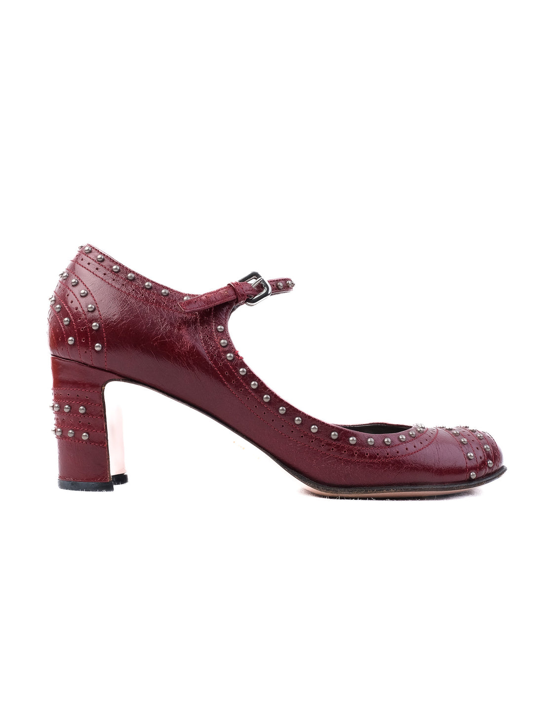 Excellent Prada Red Leather High-Heeled Mary Jane Shoes Size 37