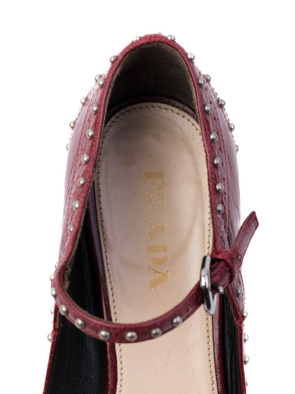 Excellent Prada Red Leather High-Heeled Mary Jane Shoes Size 37