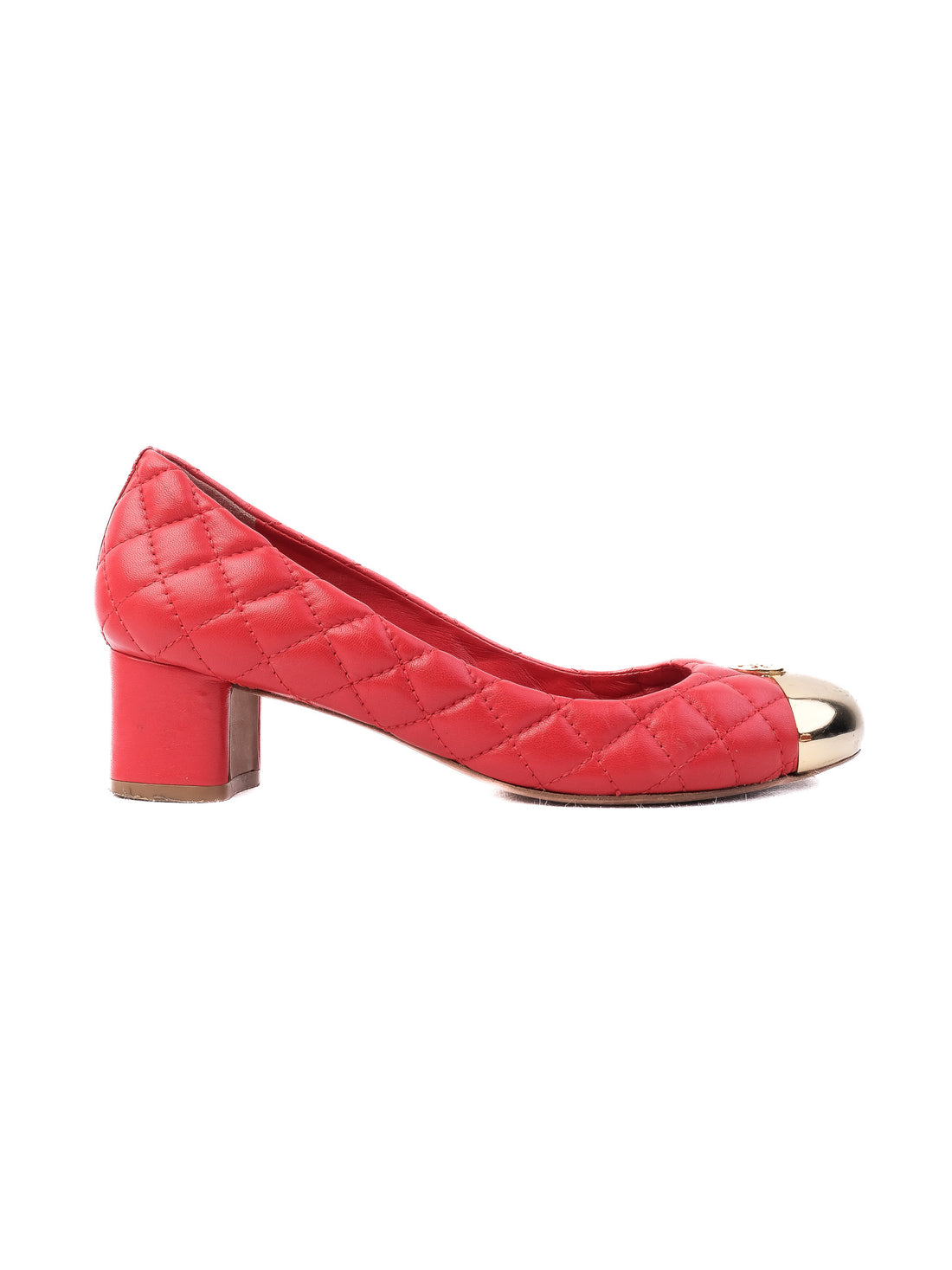 Excellent Tory Burch Red Quilted Leather Block Heel Shoes Size 37