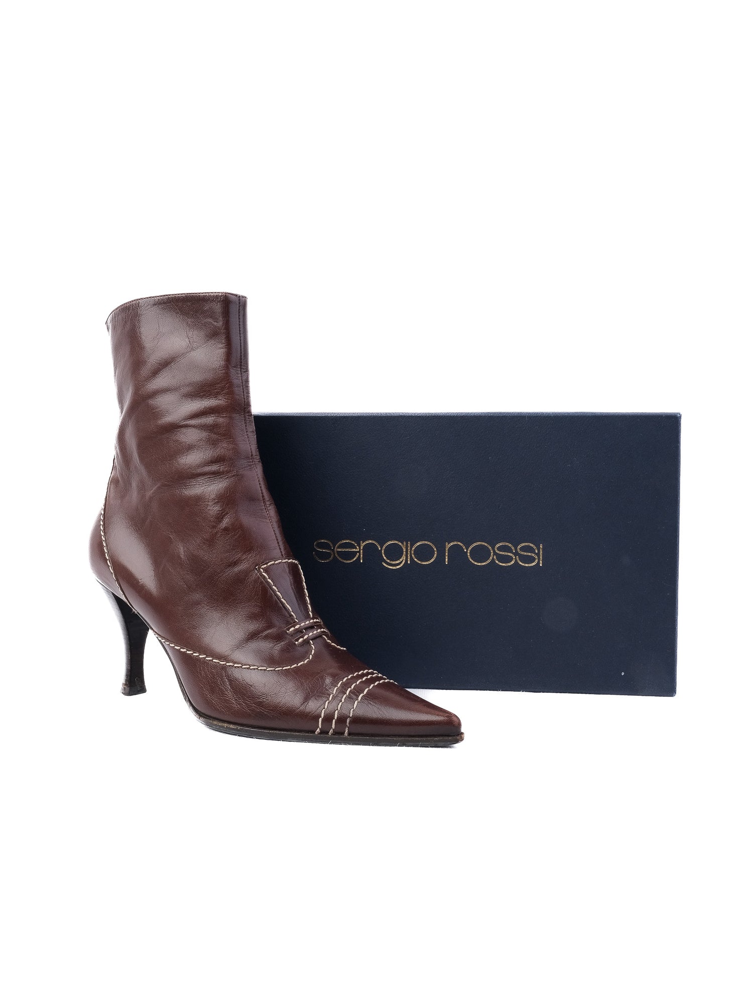 Sergio Rossi Perfect Orange Leather High-Heeled Ankle Boots Size 37