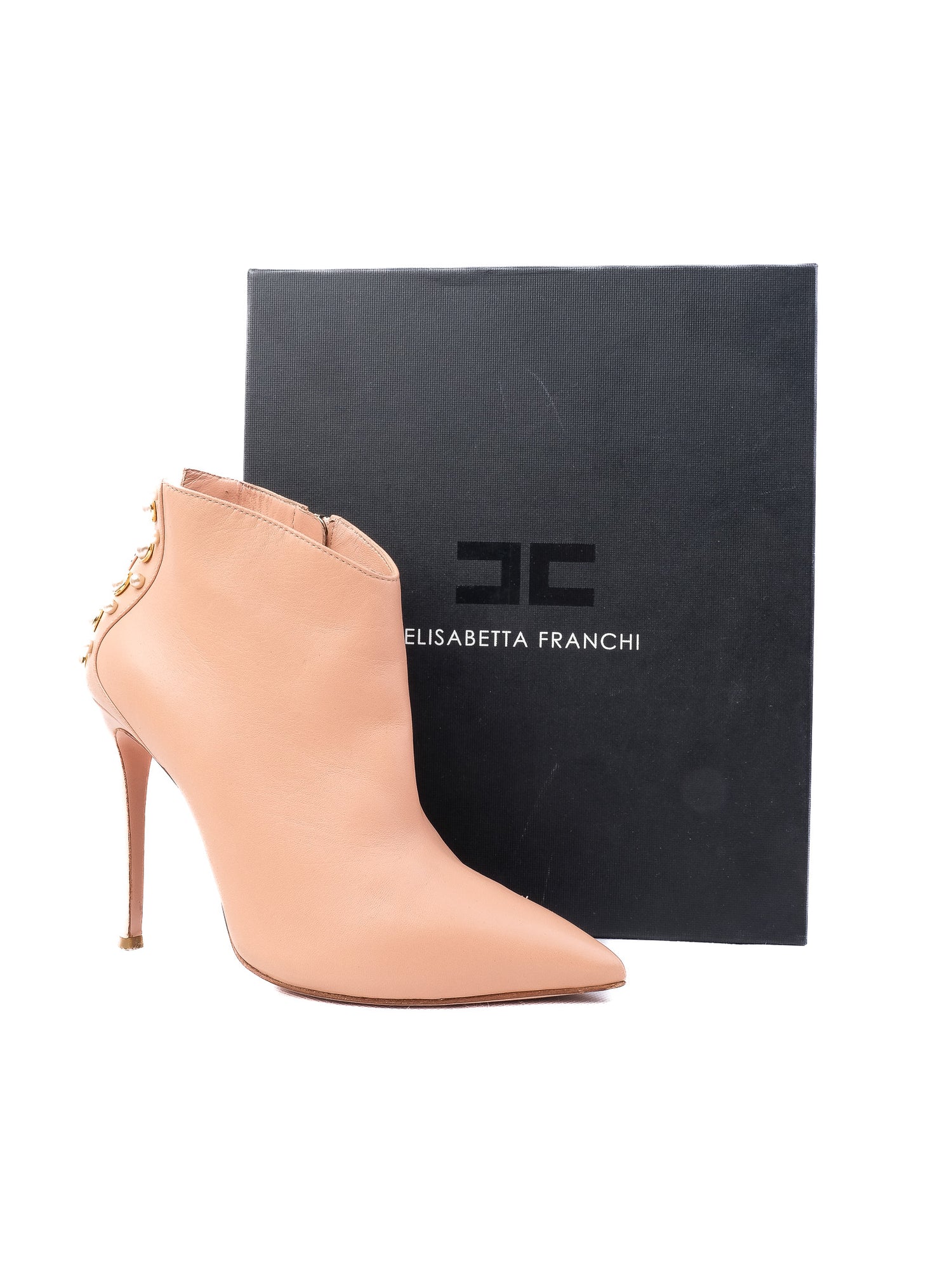 Excellent Elisabetta Franchi Pink Leather High-Heeled Ankle Boots Size 37