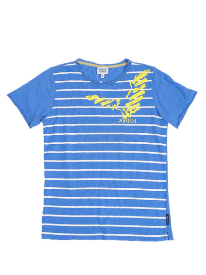 Excellent Armani Junior Blue Striped T-Shirt for Kids Size 10