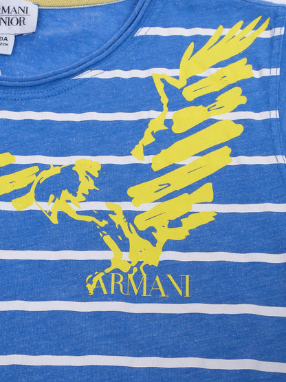 Excellent Armani Junior Blue Striped T-Shirt for Kids Size 10