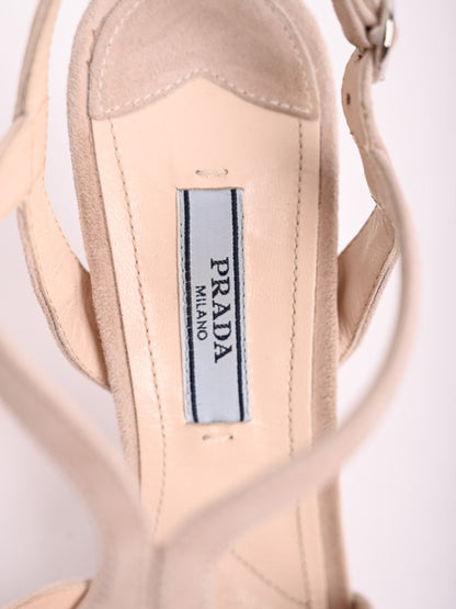 Excellent Prada White Fabric High-Heeled Sandals Size 36