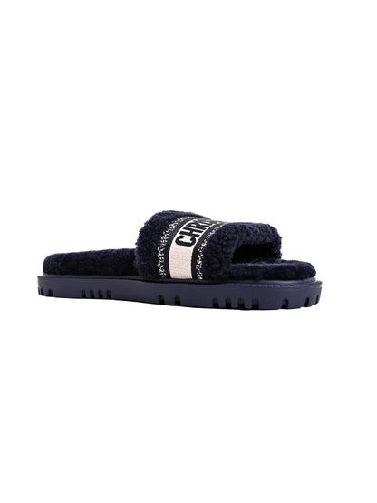 NEW Dior Blue Fuzzy Slide Sandals Women Size 37