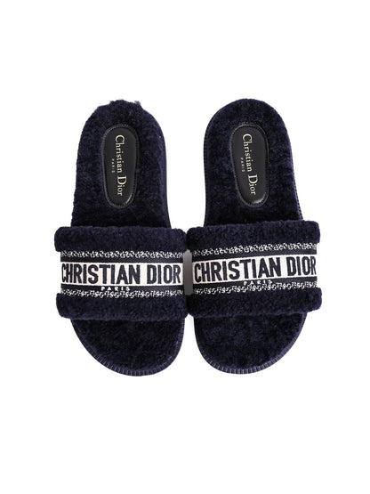 NEW Dior Blue Fuzzy Slide Sandals Women Size 37