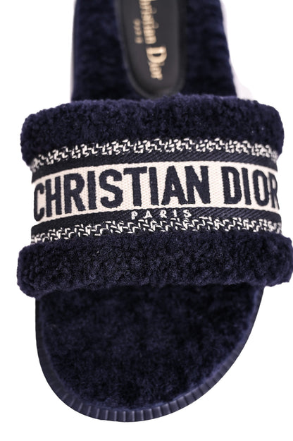 NEW Dior Blue Fuzzy Slide Sandals Women Size 37