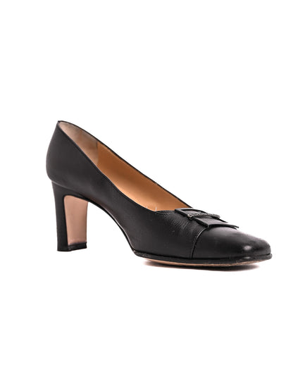 Good Giorgio Fabiani Black Leather High Heels Size 36.5 with Bow