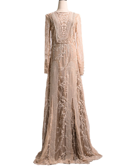 BDBA White Long Sleeve Lace Dress with Floral Embroidery - Excellent Condition