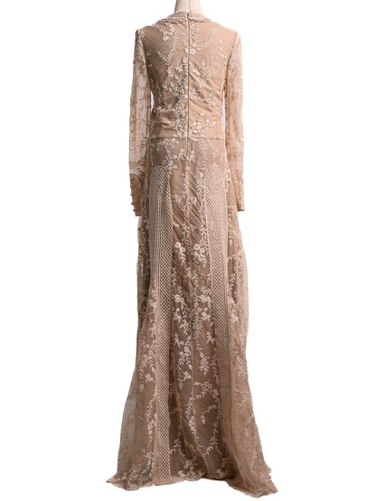 BDBA White Long Sleeve Lace Dress with Floral Embroidery - Excellent Condition