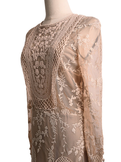 BDBA White Long Sleeve Lace Dress with Floral Embroidery - Excellent Condition