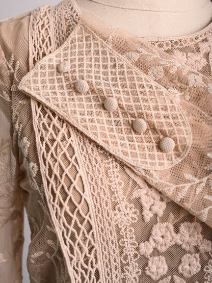 BDBA White Long Sleeve Lace Dress with Floral Embroidery - Excellent Condition