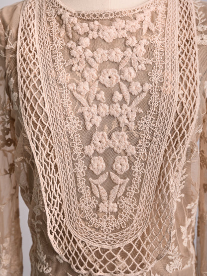 BDBA White Long Sleeve Lace Dress with Floral Embroidery - Excellent Condition