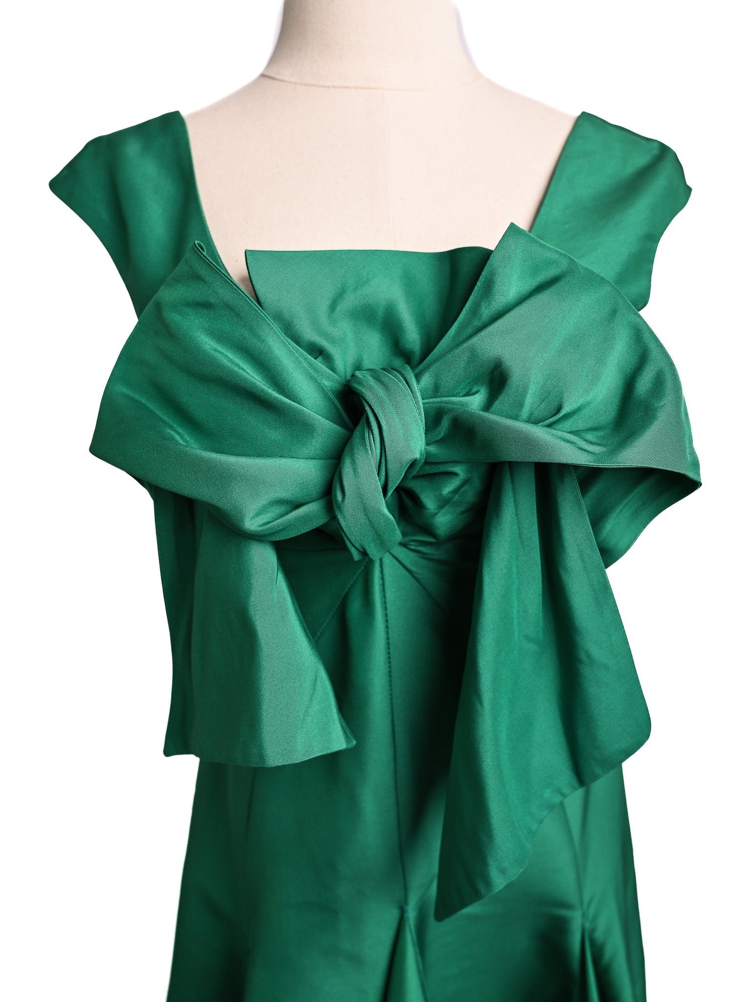 Elie Saab Green Silk Gown with Bow Detail Size M