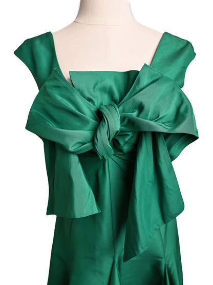 Elie Saab Green Silk Gown with Bow Detail Size M