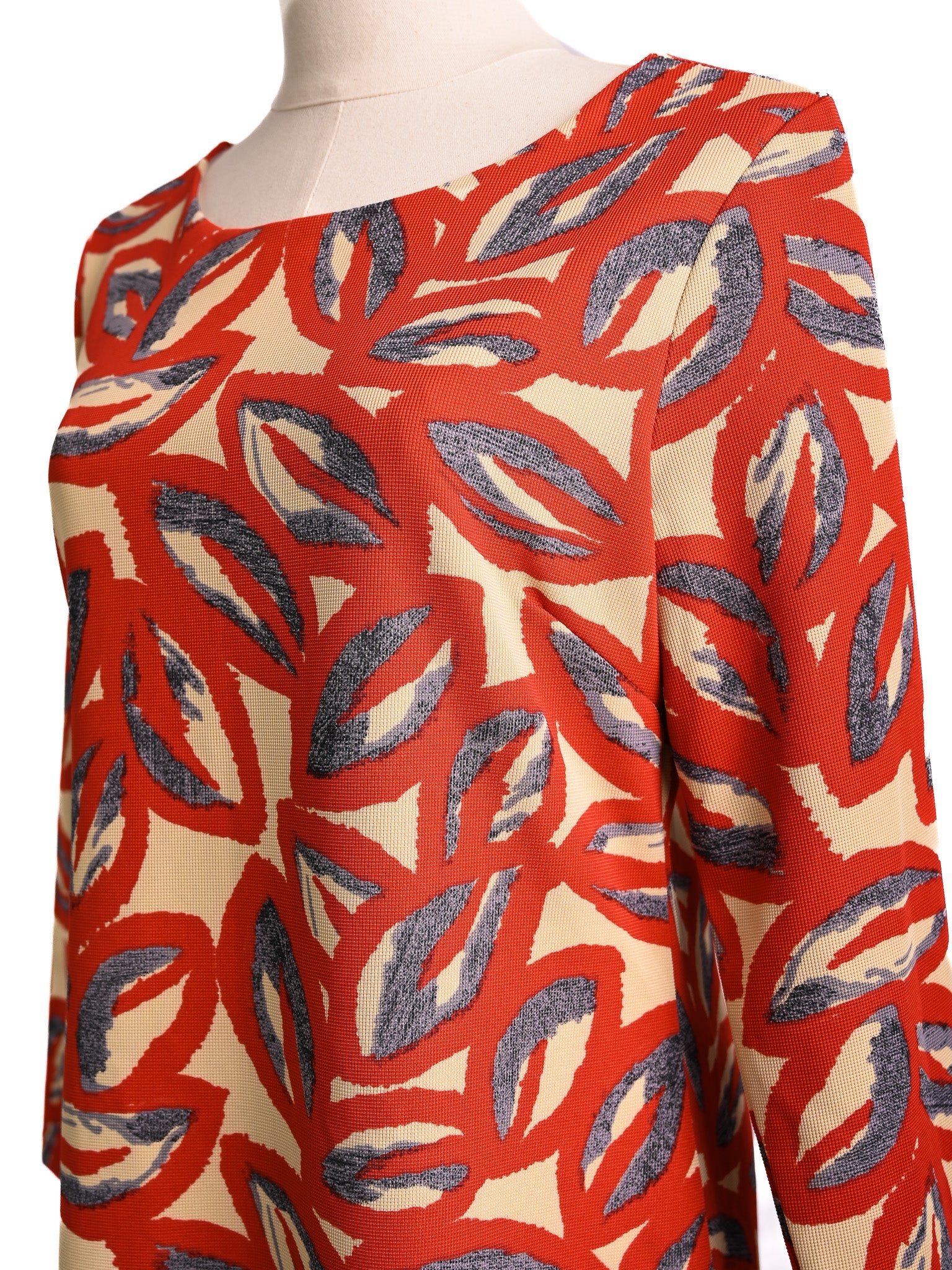 Good Moschino Red Abstract Print Dress Women Long Sleeve Cotton