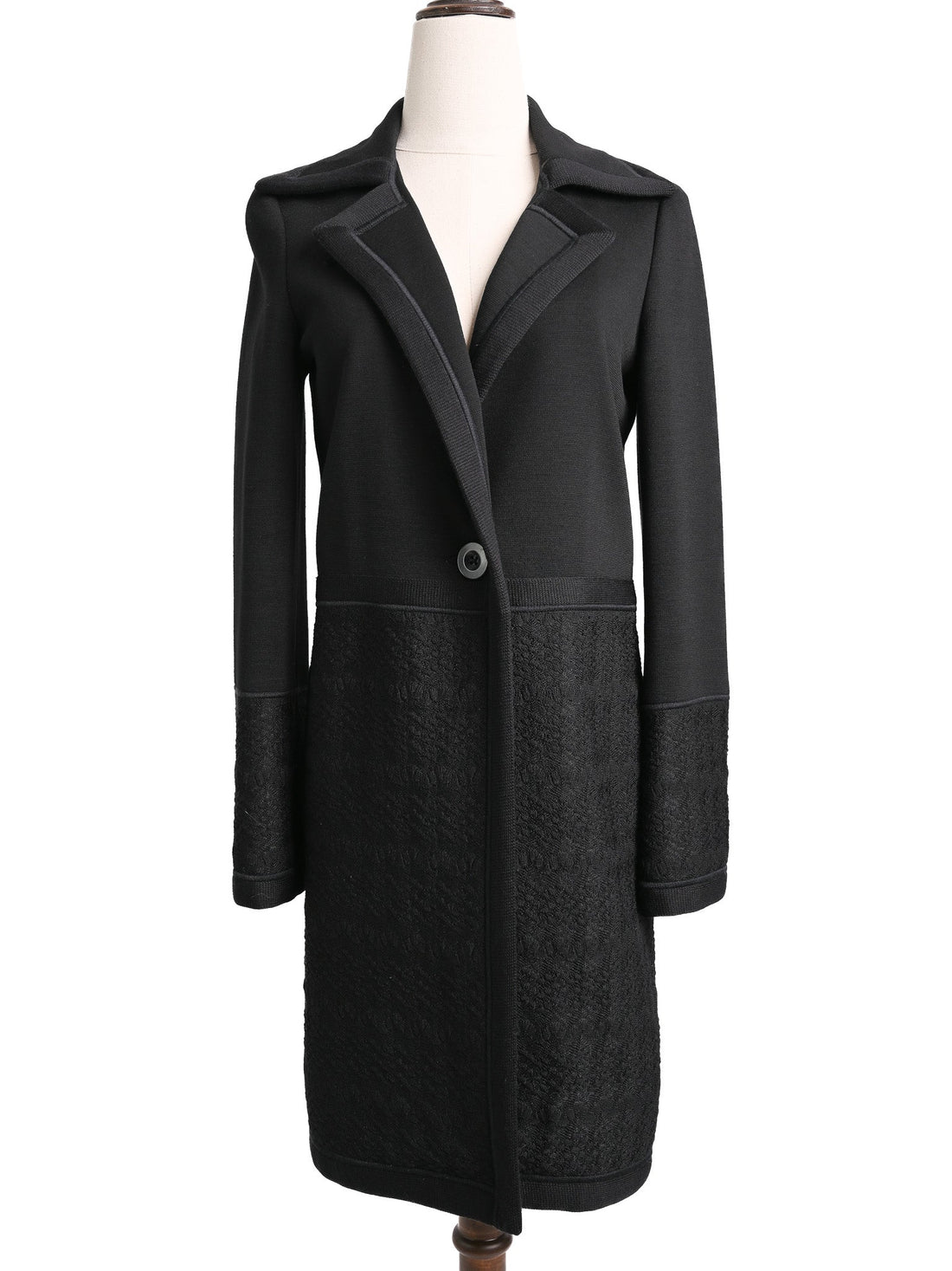 Excellent Missoni Black Long Coat XS Polyester with Textured Pattern