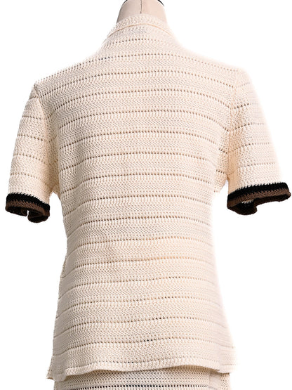 Fendi White Cotton Knitted Top Size M with Black Trim
